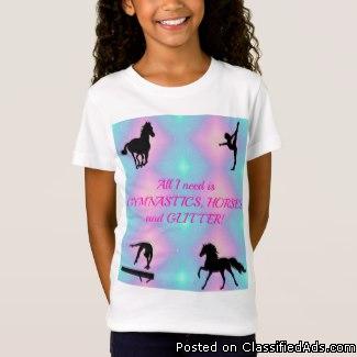 Brand New Girls Gymnastics Horses and Glitter TShirt