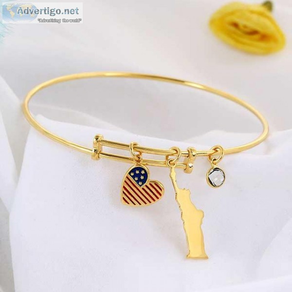 USA Charm Cuff Sterling Silver Bracelet