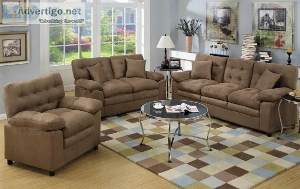 3Pc Sofa Set Dark Brown Microfiber Suede Microfiber
