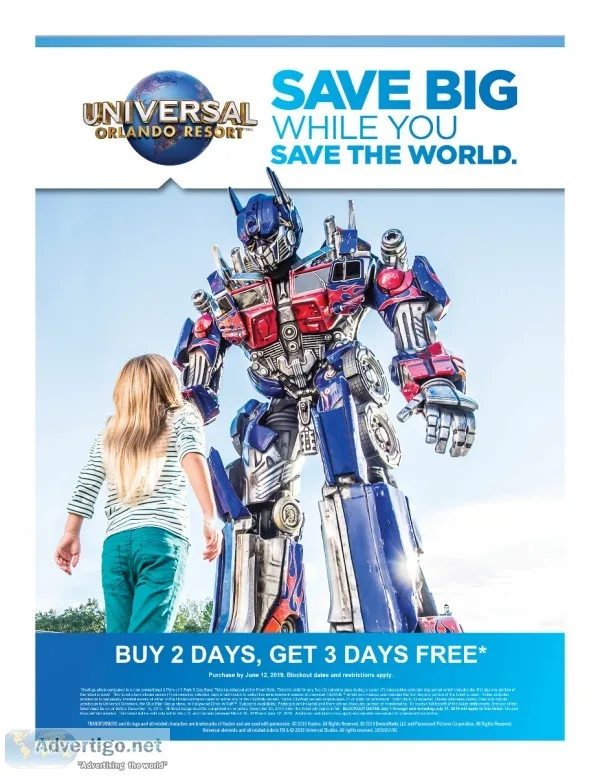 UNIVERSAL STUDIOS ORLANDO 2 DAYS PLUS 3 DAYS FREE