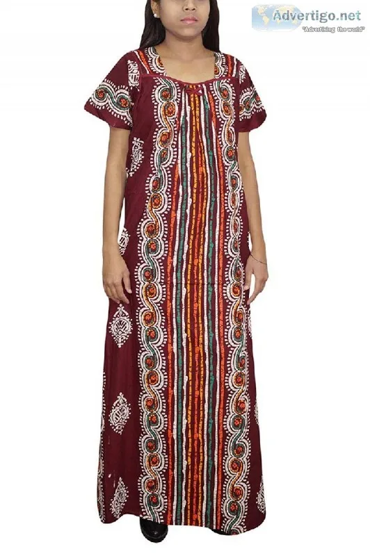 Women s Summer Nighty Maxi Gown Printed Cotton Purple Nightdress