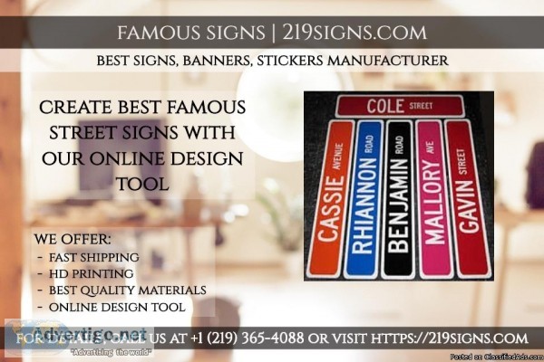 Customized Famous Street Signs  219signs.com