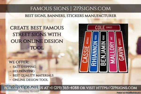 Customized Famous Street Signs  219signs.com