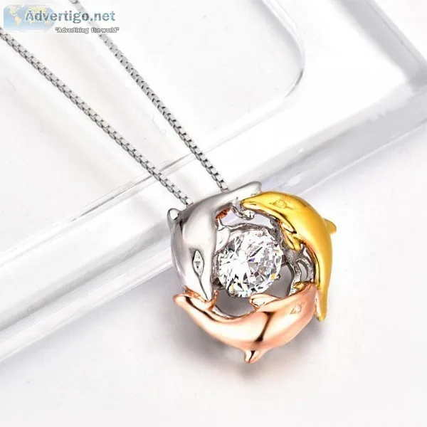 Dancing Stone Tri Color Dolphin Necklace