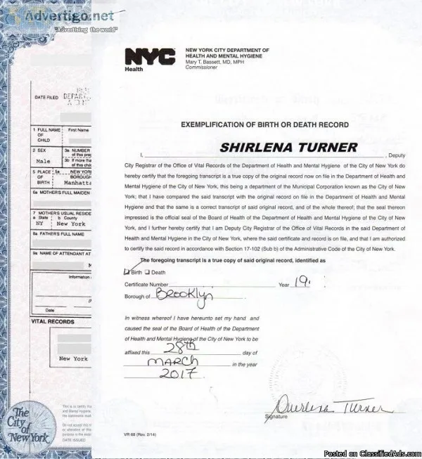APOSTILLED NYC BIRTH CERTIFICATE SPANISH TRANSLATIONS