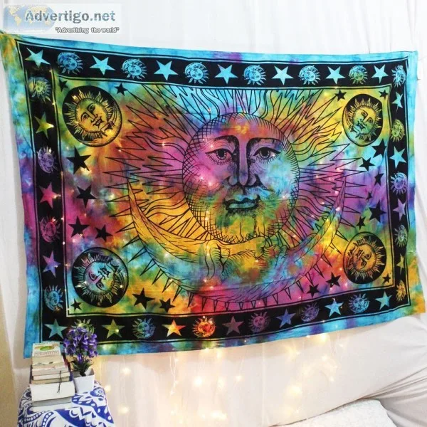 Blue Tie Dye Good Morning Twin Tapestry Buy Indian Handmade Onli