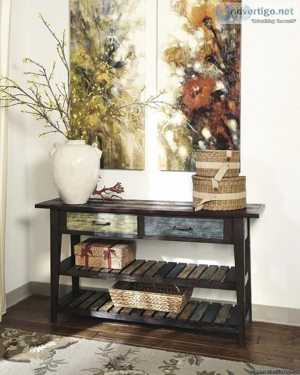 Rustic style entertainment console  entrance table storage shelf