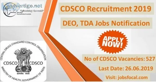 CDSCO Recruitment 2019 &ndash20 (527) DEO TDA Jobs Notification 
