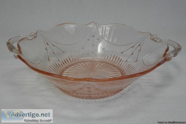 VINTAGE PINK DEPRESSION GLASS FRUIT SERVING BOWL