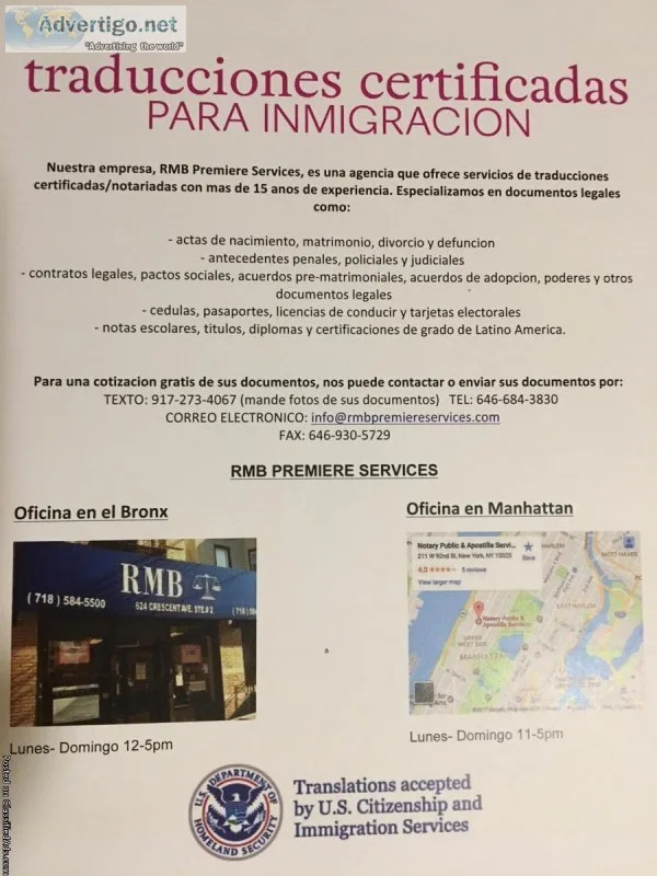 TRADUCCIONES CERTIFICADAS EN EL BRONX (7 Dias)