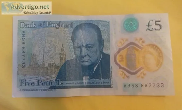 Extremely  Rare Note Five Pounds AB58887733