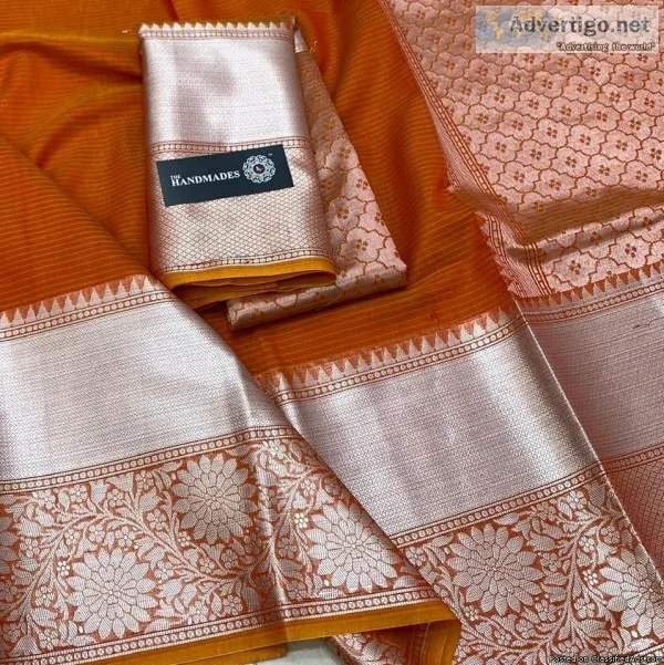 Pure Handloom Banarasi Muslin Silk Sarees with Rich Weaving Bord