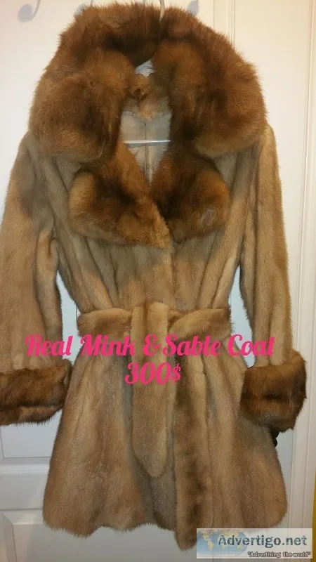 Stylish Belted Real Mink Sable fur coat