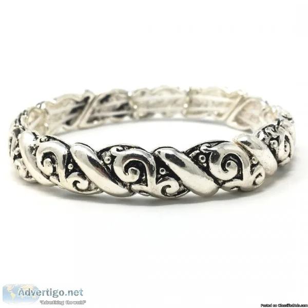 Antique Silver Filigree Metal Stretch Bracelet