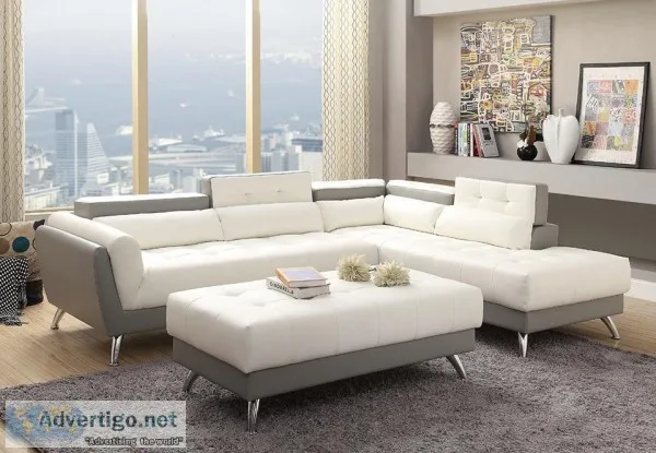 &quotWHOLESALE&quot  White and Grey Bonded Leather Sectional Sof