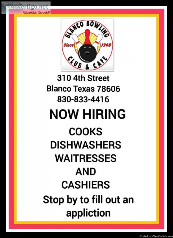 Help wanted waitress cashier cook dishwasher