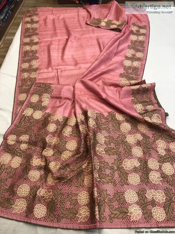 elegant KHADI SILK CUTWORK SAREES WITH BLOUSE available