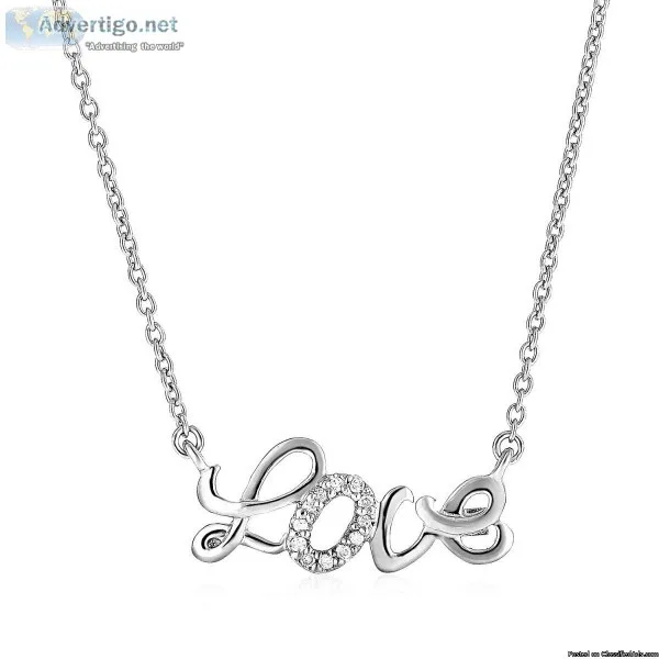 Sterling Silver  Love   Pendant with Diamonds