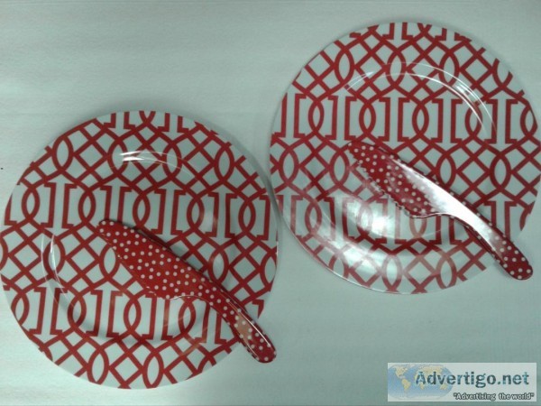 2 MELAMINE CAKE PLATTER PLATE and SERVER SET
