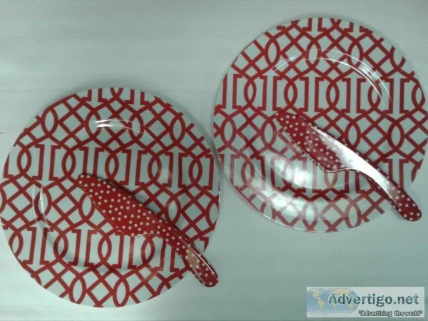 2 MELAMINE CAKE PLATTER PLATE and SERVER SET