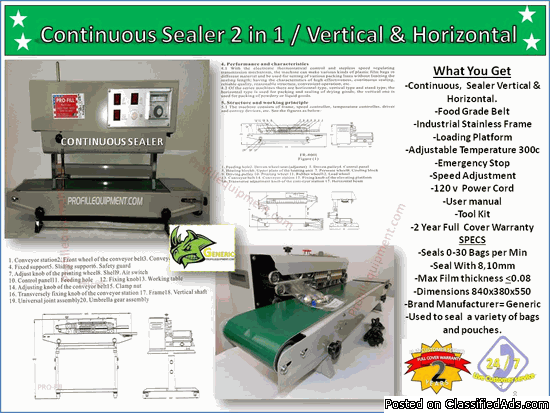 Continuous Sealer 2 in 1 Vertical and Horizontal