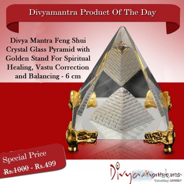 Buy Feng Shui Crystal Glass Pyramid with Golden Stand For Spirit