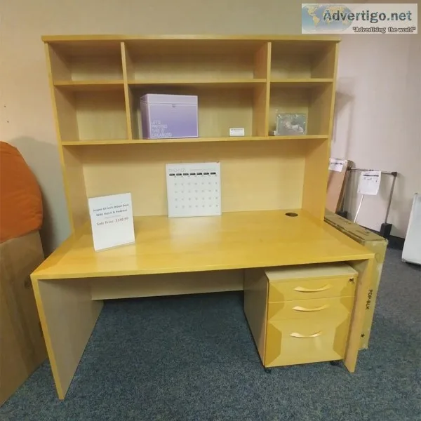 Wood Desk With Hutch And File Cabinet - Maple