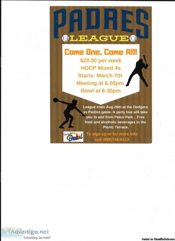 Join the Padres Bowling League Starting Soon