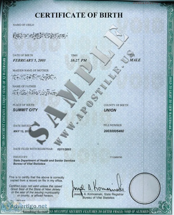 U.S. BIRTH CERTIFICATE RUSH APOSTILLE SERVICES