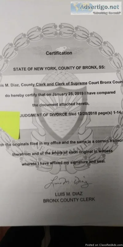 BRONX DIVORCE DECREE RUSH APOSTILLE SERVICES