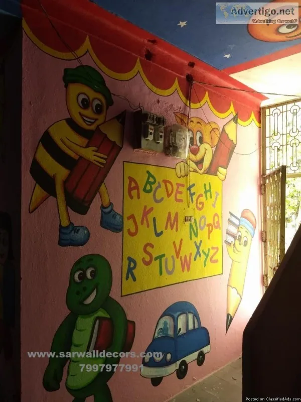 school wall cartoon painting in Hyderabad