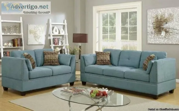 &quotWHOLESALE&quot  Hydra Blue Velveteen Fabric 2pc Sofa Set St