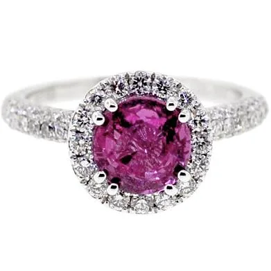 Womens GIA Pink Sapphire Diamond Solitaire Ring 18K Gold