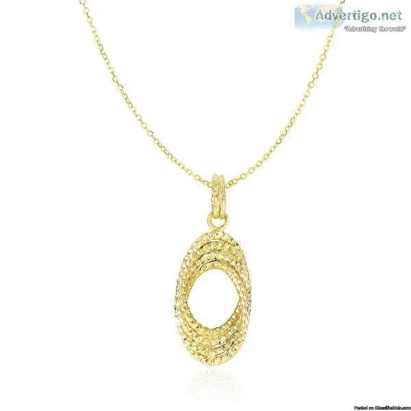 14k Yellow Gold Textured Entwined Open Oval Sections Pendant
