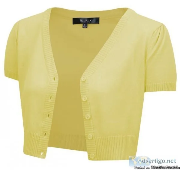Yemak Sweater  Short Sleeve Cropped Bolero Cardigan Sweater Vint