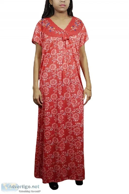 Indiatrendzs Women s Long Nightdress Sleepwear Peach Hosiery Nig