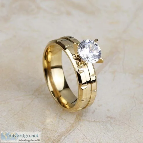 18K Gold Plated Stainless Steel Women Wedding Band Ring