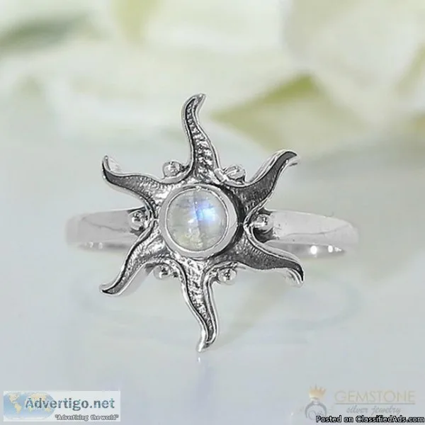 Moonstone Ring Starburst Sun-GSJ