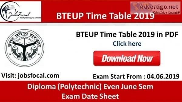 BTEUP Time Table 2019 Diploma (Polytechnic) Even June Sem Exam D