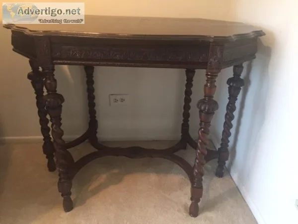 ANTIQUE ENGLISH OAK OPEN BARLEY TWIST SIDE HALL TABLE
