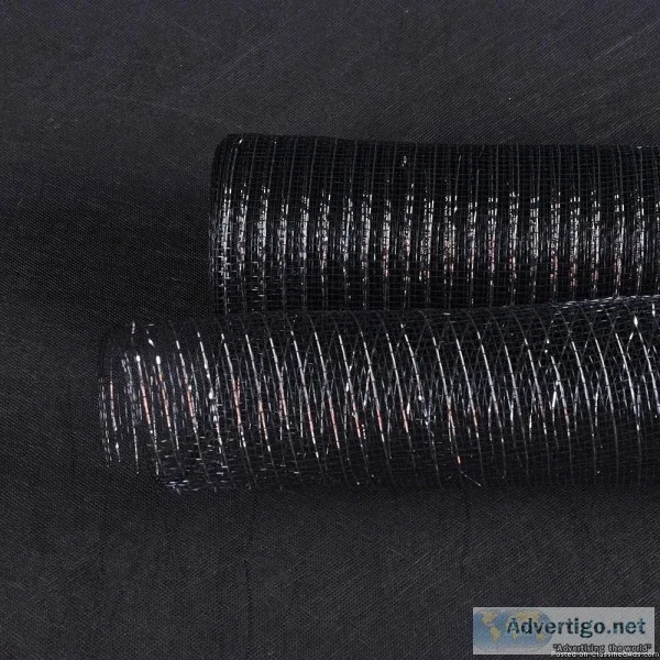 10 Inch x 10 Yards Black with Silver Deco Mesh Wrap Metallic Str