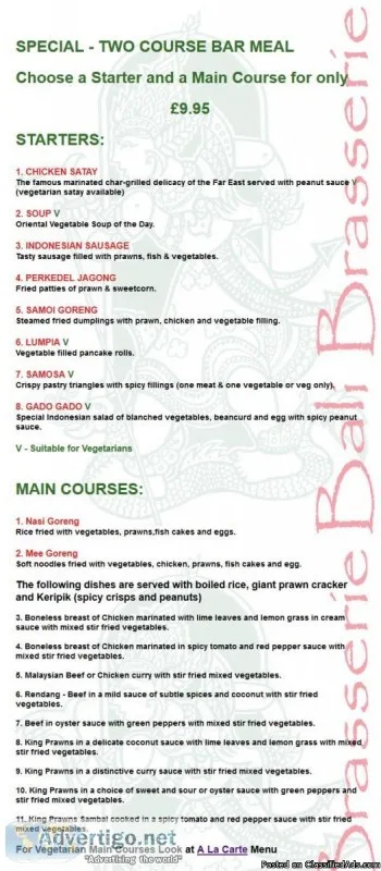 2 Course Bar Meal  &pound9.95 The best way to enjoy a delicious 