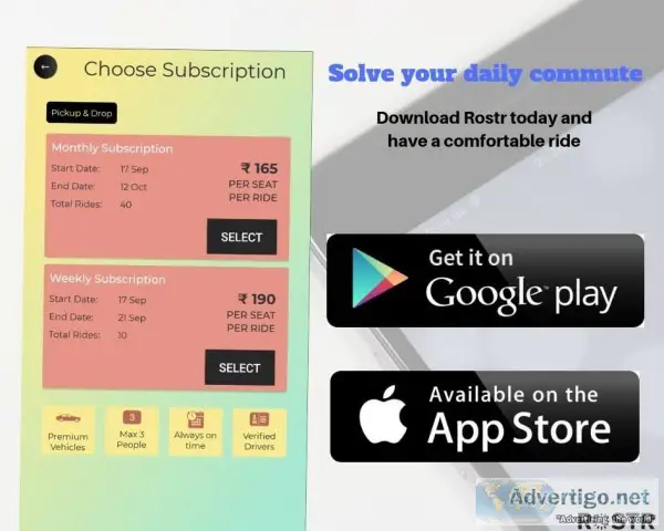 Find Subscription Basis Commute App in Bangalore  Rostr