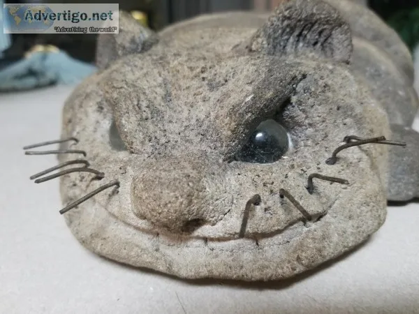 Lou Rankin Concrete Cat Sculpture Cement Signed 1974