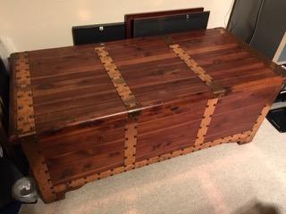 Old antique clock  Douglas blinds  Cedar trunk