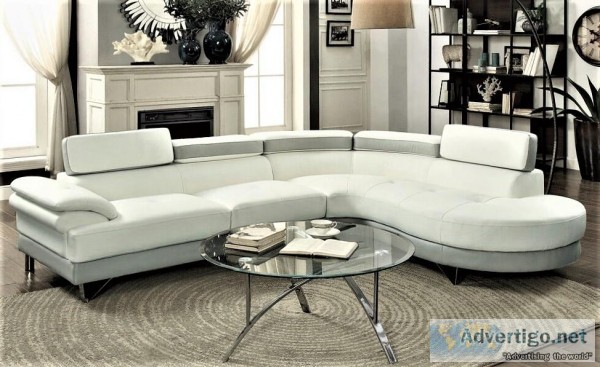 2-Pc Sectional Sofa Set White Grey Adjustable Headrests &quotWHO