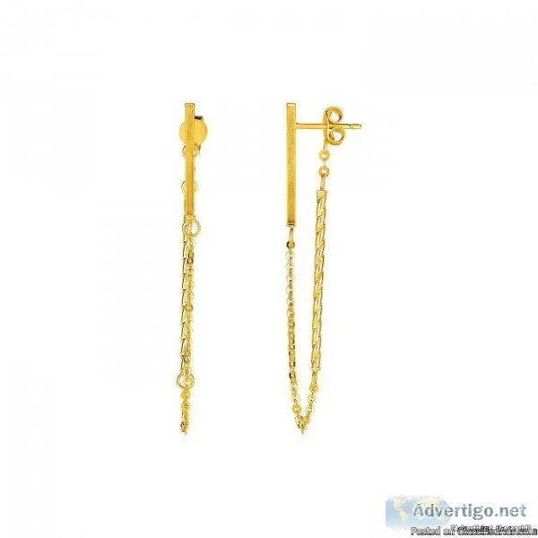 14k Yellow Gold Bar and Chain Dangle Earrings