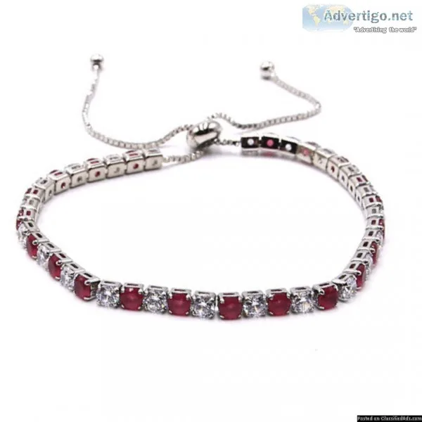 Red and White CZ Slide Bolo Tennis Bracelet In Silver