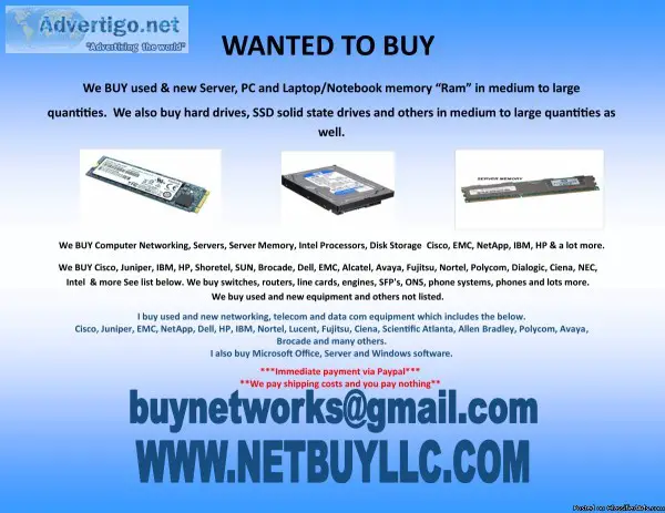 WANTED  WE ARE BUYING > We BUY usednew computer networking tel
