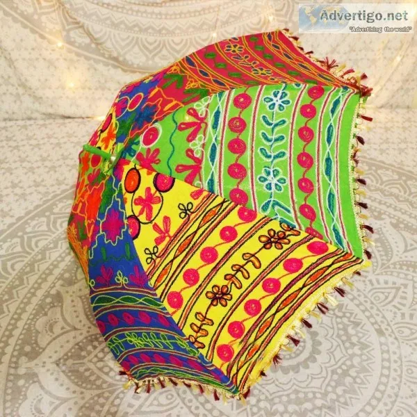 Multi-color Embroidered Indian Handmade Umbrella  Bitablu.com